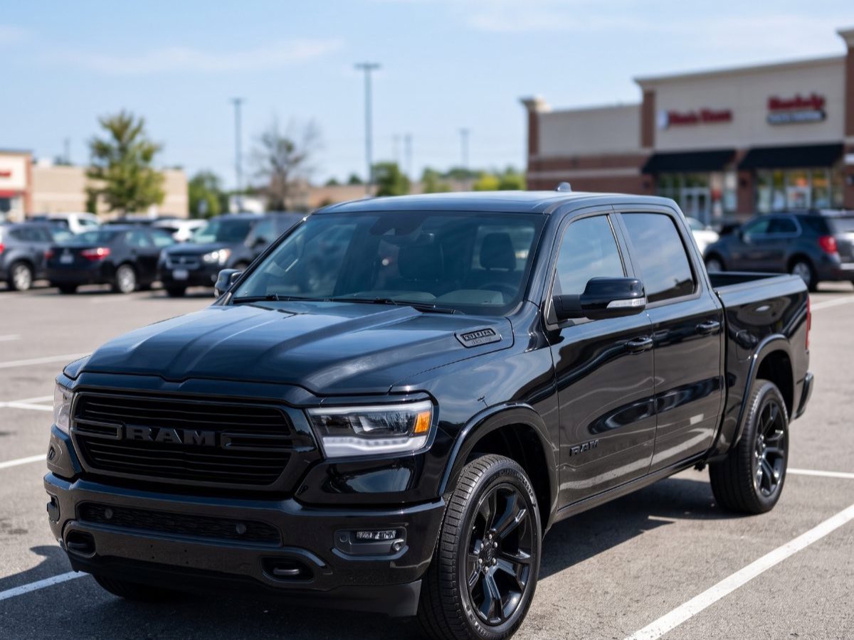A freshly detailed black truck